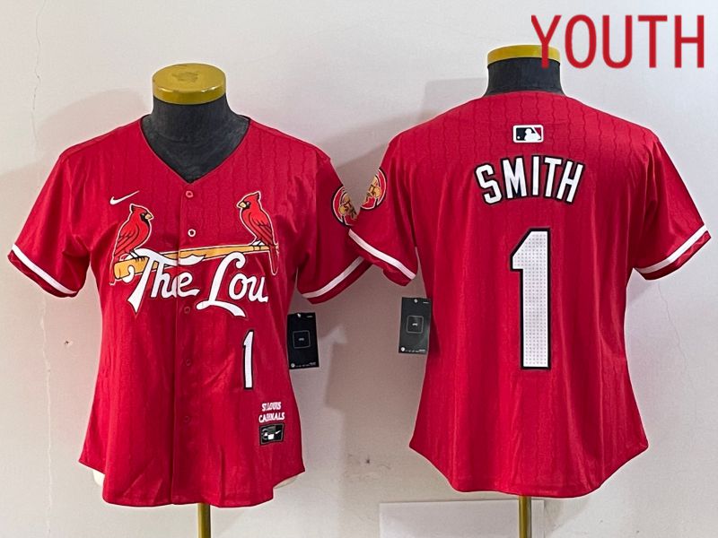 Youth St.Louis Cardinals #1 Smith Red City Edition 2024 Nike MLB Jersey style 1